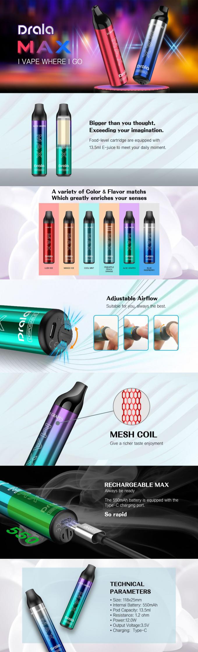 700mAh 6000 ριπών μίας χρήσης ψεκαστήρας τσιγάρων Vape 13.5ml μίας χρήσης ηλεκτρονικός 0