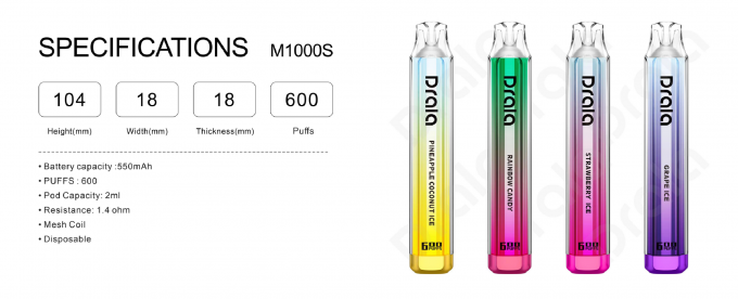 600 μίας χρήσης μπαταρία Ε Cig Vape καρπουζιών 550mah φραουλών ραβδιών Vape ριπών 0